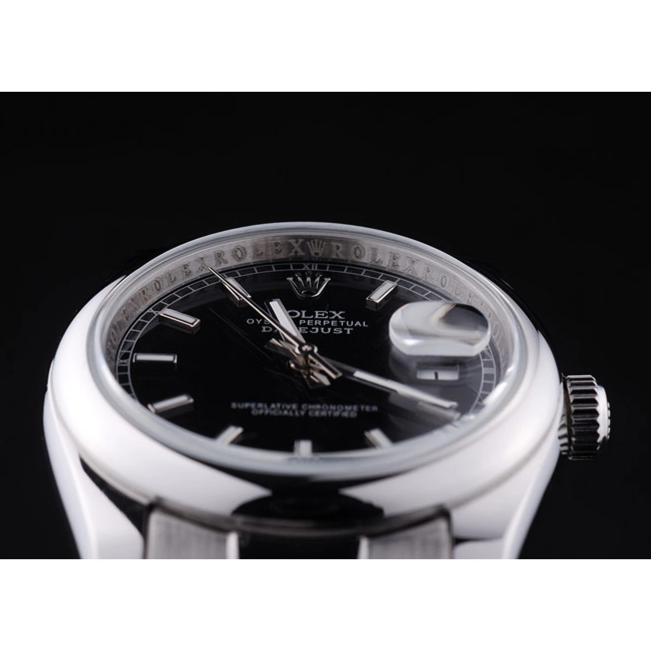 Rolex aaa copy Datejust Black Dial Silver Bezel Polished Rolex 7467 0519